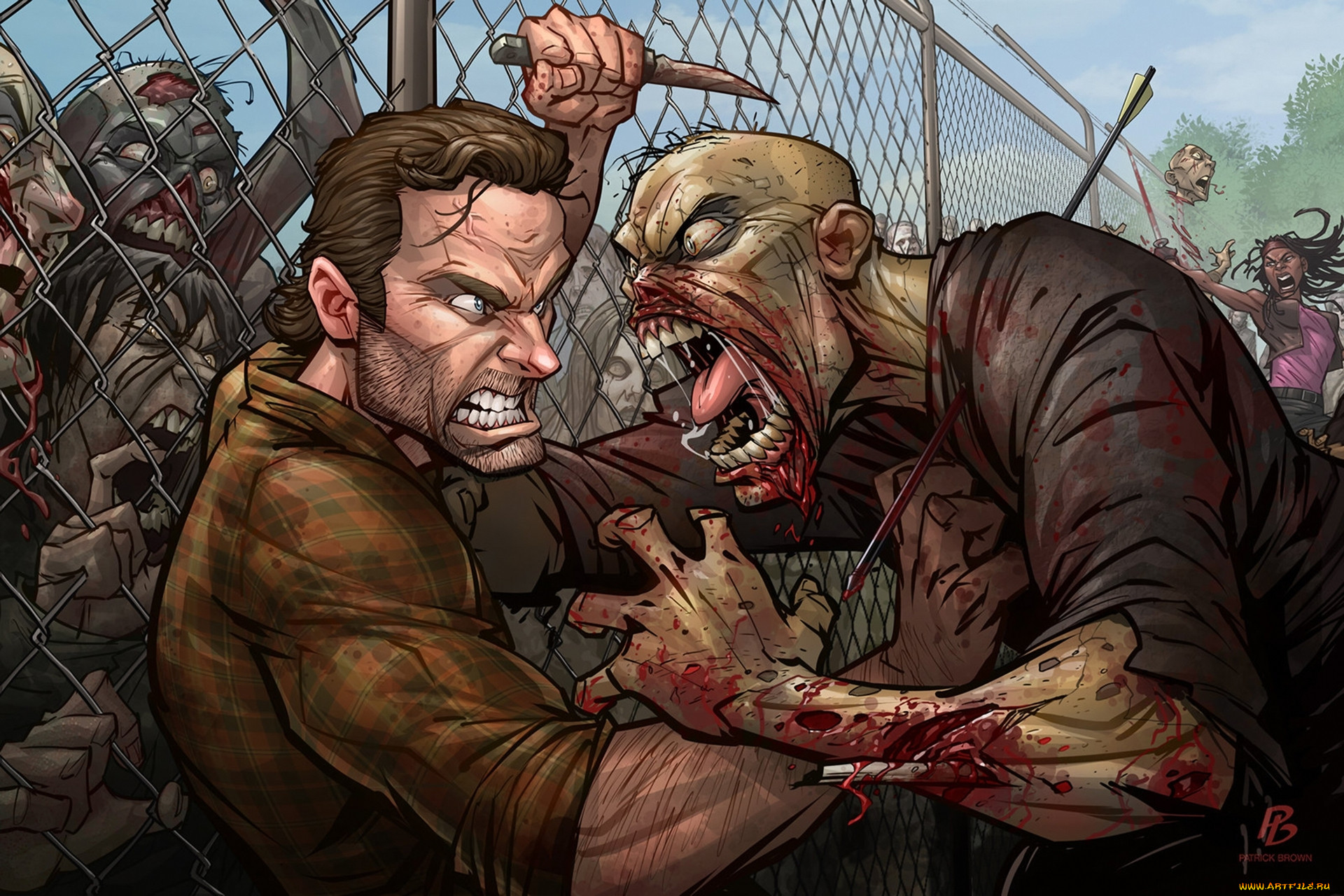 , , art, the, walking, dead, zombie, michonne, patrickbrown, walkers, patrick, brown, rick, grimes, andrew, lincoln